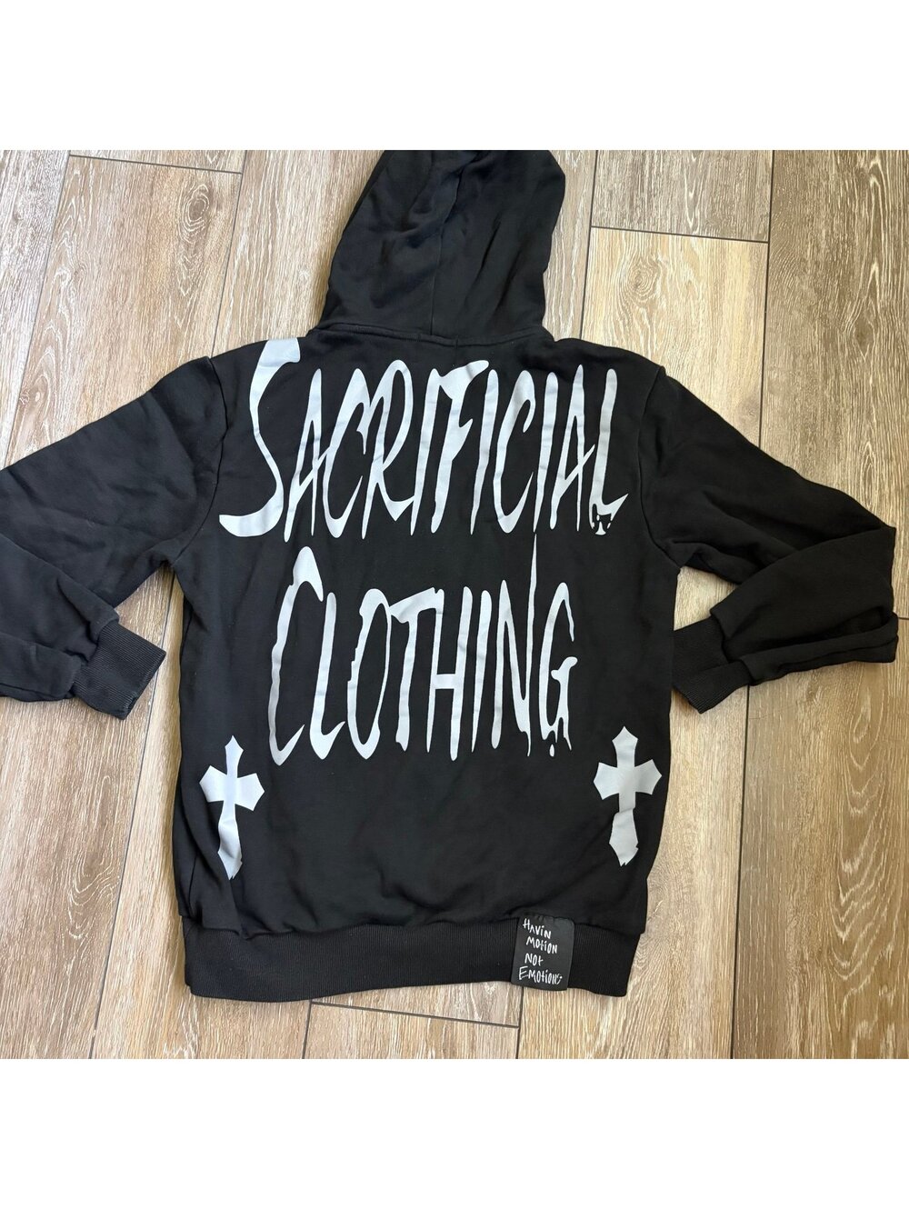Sacrificial Clothing Havin Motion Not Emotions Graphic Hoodie M Black Streetwear